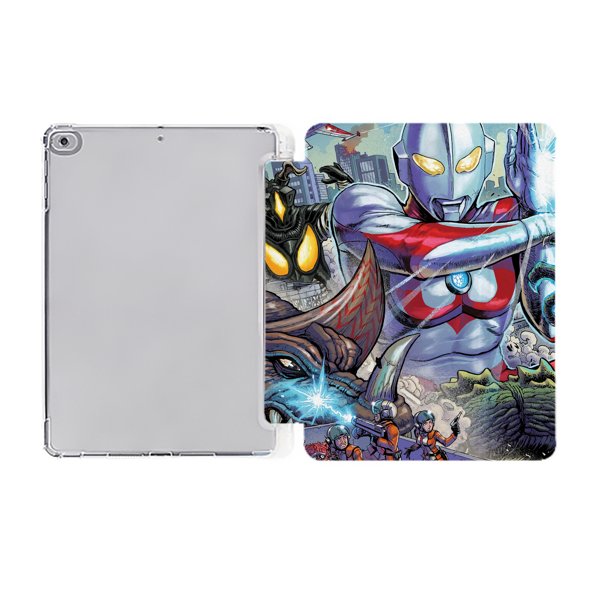 （画像用） ウルトラマン Ultraman IPad ケース ペン収納付き 三つ折りスタンド PUレザー×シリコン 対応機種9.5/10.5/10.9インチ